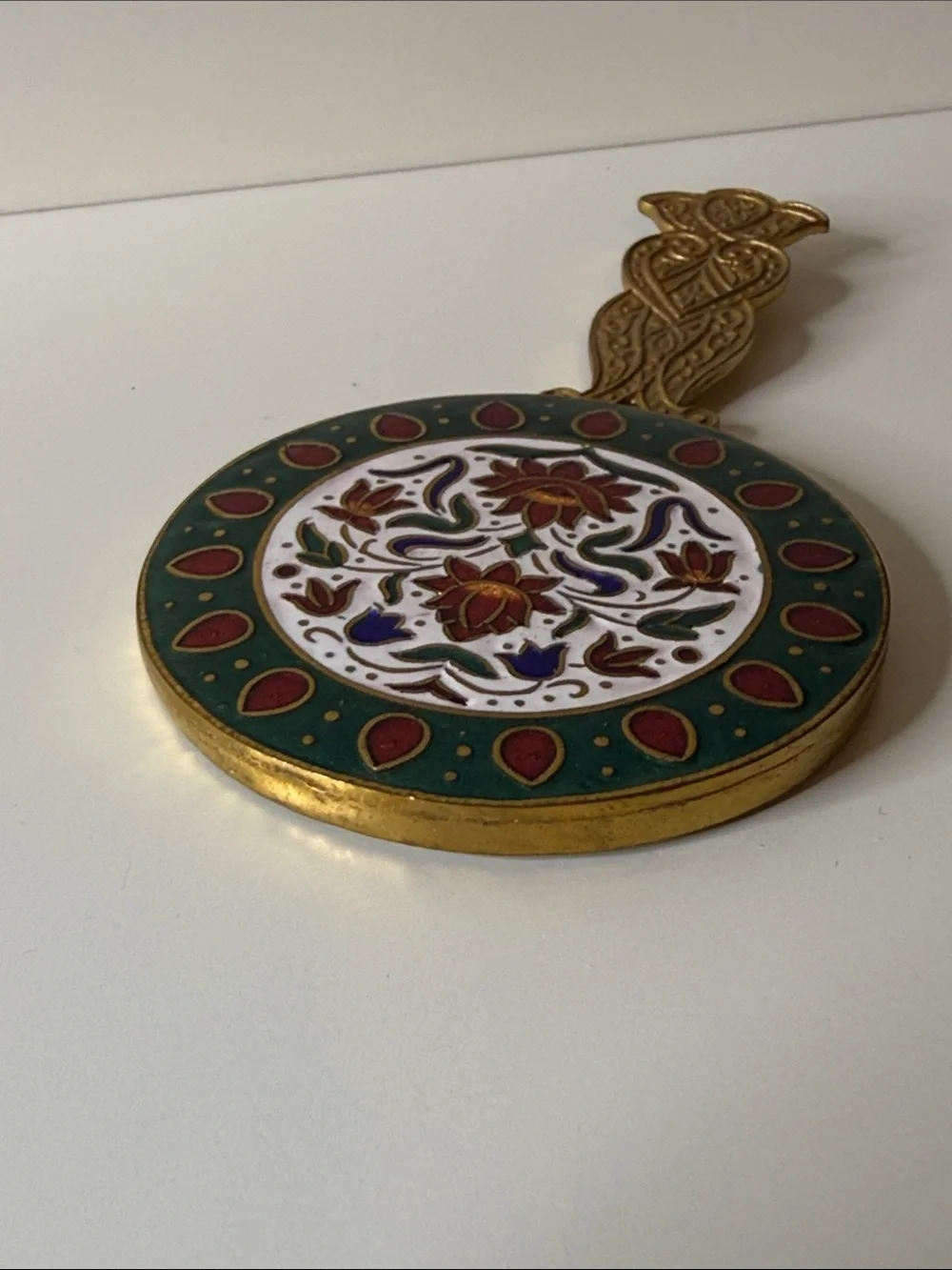 Gorgeous cloisonné vintage Handheld Decorative Mirror with Floral Enamel ornate